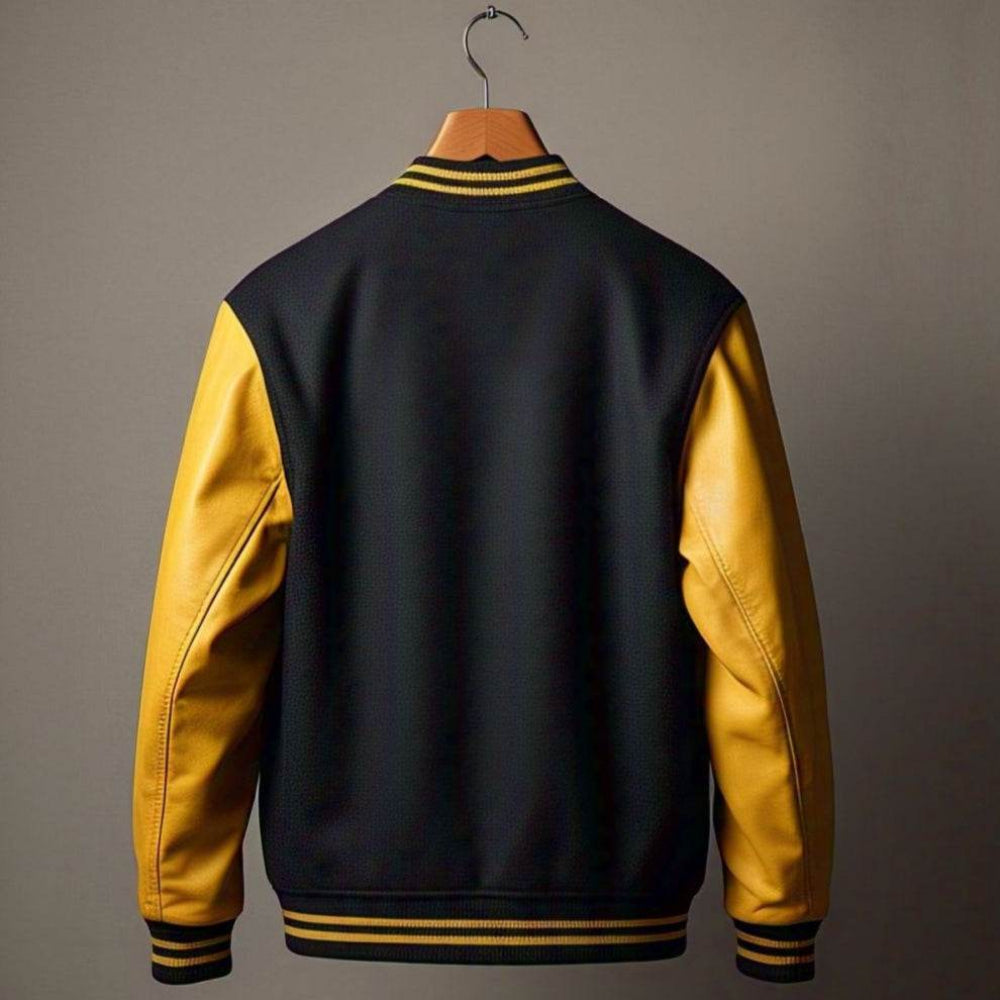 Black and Gold Varsity Letterman Jacket – Premium Wool & Leather - Leathers Wear