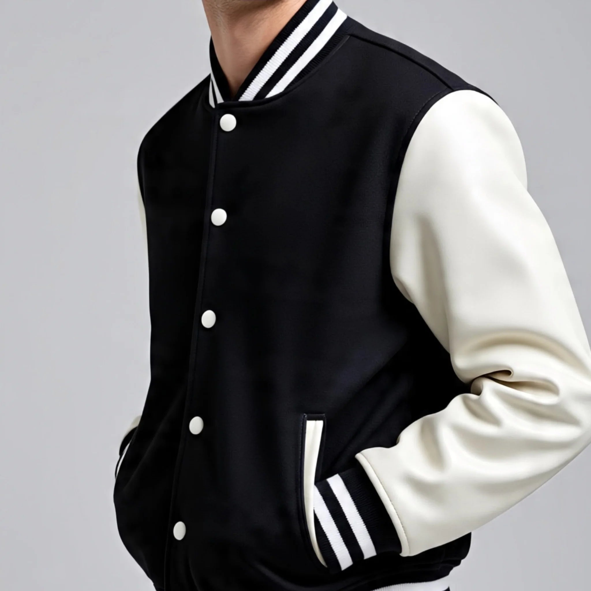 Black & White Varsity Letterman Jacket | Premium Wool and Leather