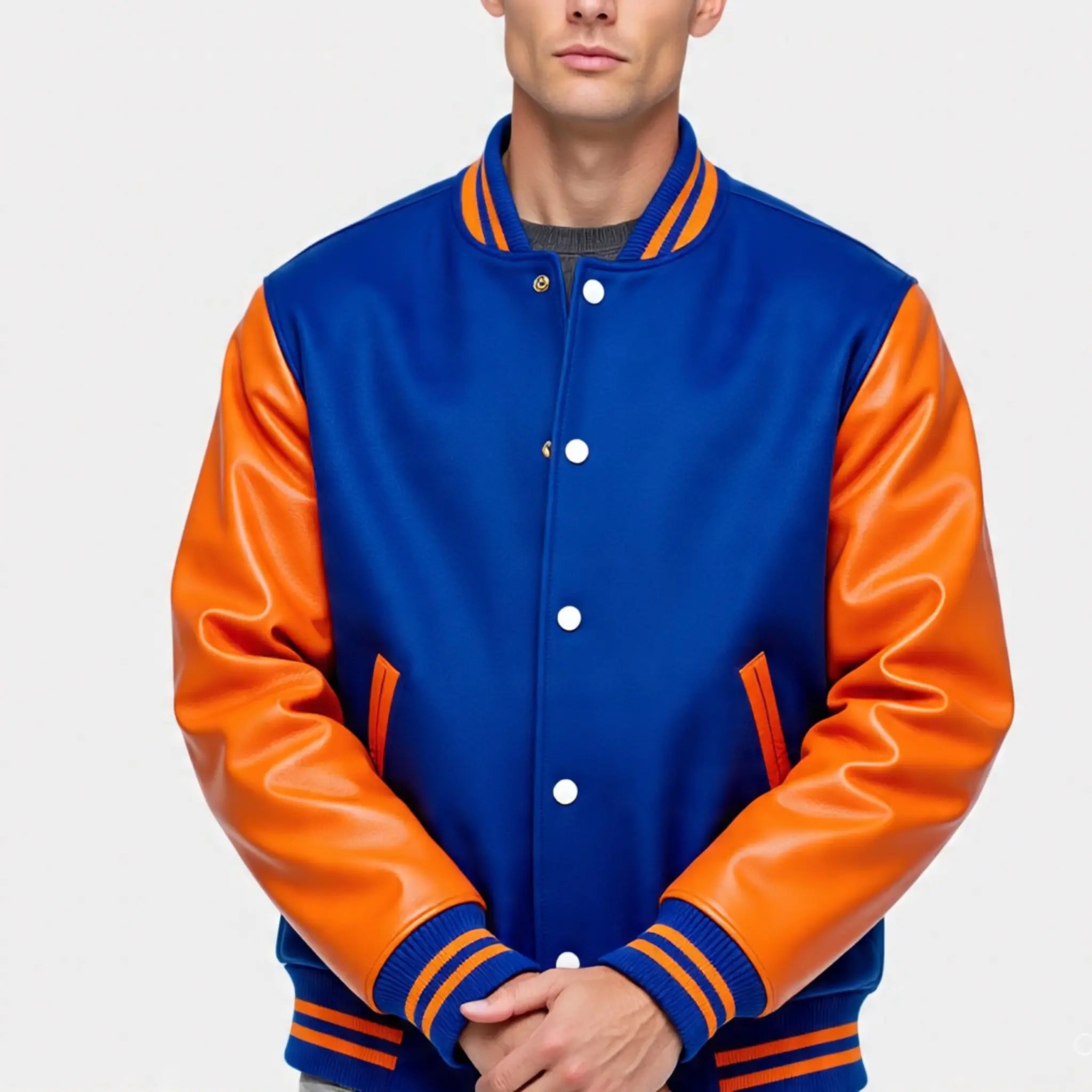 Blue and Orange Varsity Letterman Jacket | Premium Wool and Leather