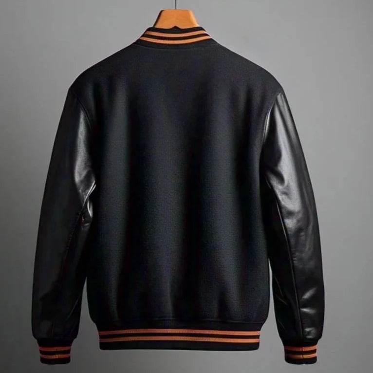 Black and Orange Unisex Letterman Jacket | Premium Wool and Leather - Leathers Wear